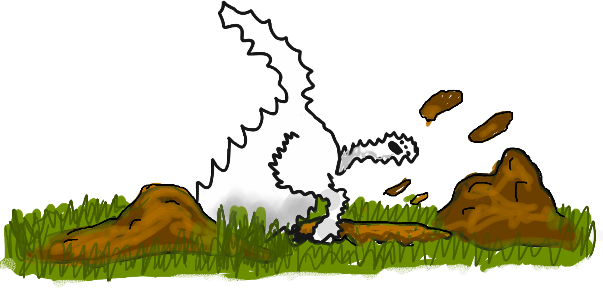 Poppy The Office Dog Digging A Hole - Illustration (2100x1086)
