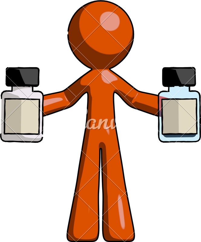 Mascot Man Holding Two Medicine Bottles - Mascot Man Holding Two Medicine Bottles (665x800)