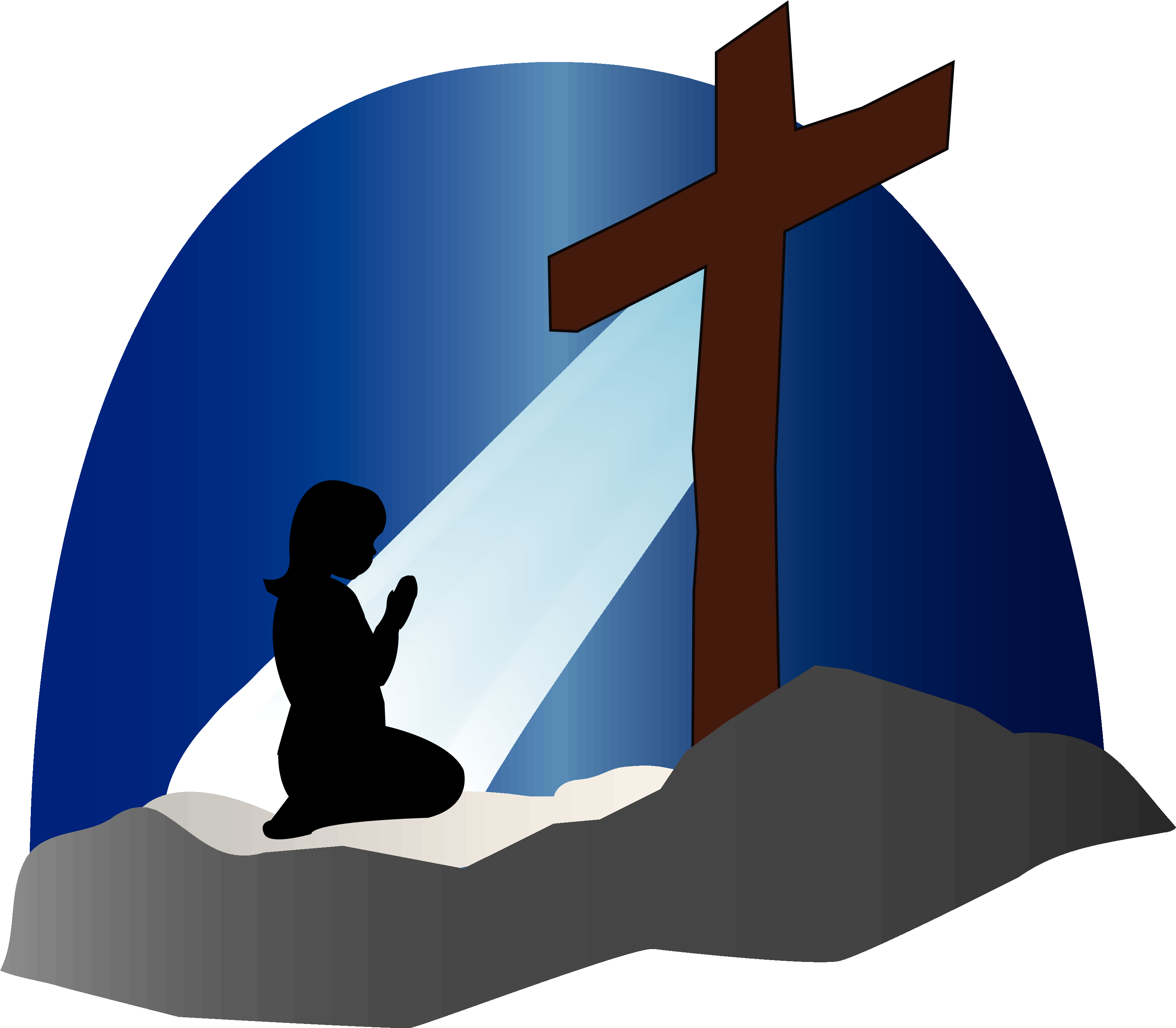 Cross And Silhouette - Kneeling At The Cross Clipart (3300x2800)