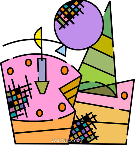 Birthday Cake, Party Hat And Balloons Royalty Free - Birthday Cake, Party Hat And Balloons Royalty Free (446x480)