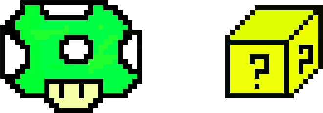 Super Mario Pixel Art 1up Mushroom And 3 D Mystery - Mystery Box Icon Super Mario (910x400)