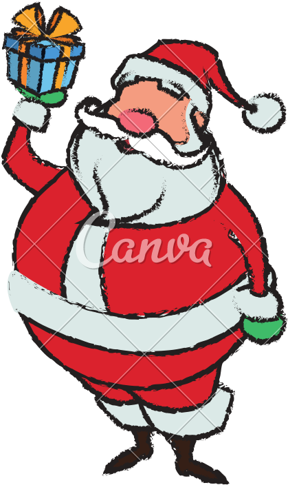 Cartoon Santa Claus Holding Gift Box For Your Christmas - Cartoon Santa Chimney (800x800)