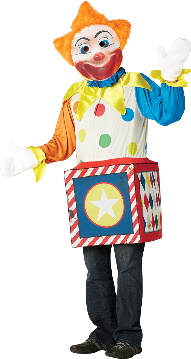 Adults Creepy Clown In A Box Costume - Costume (800x1268)