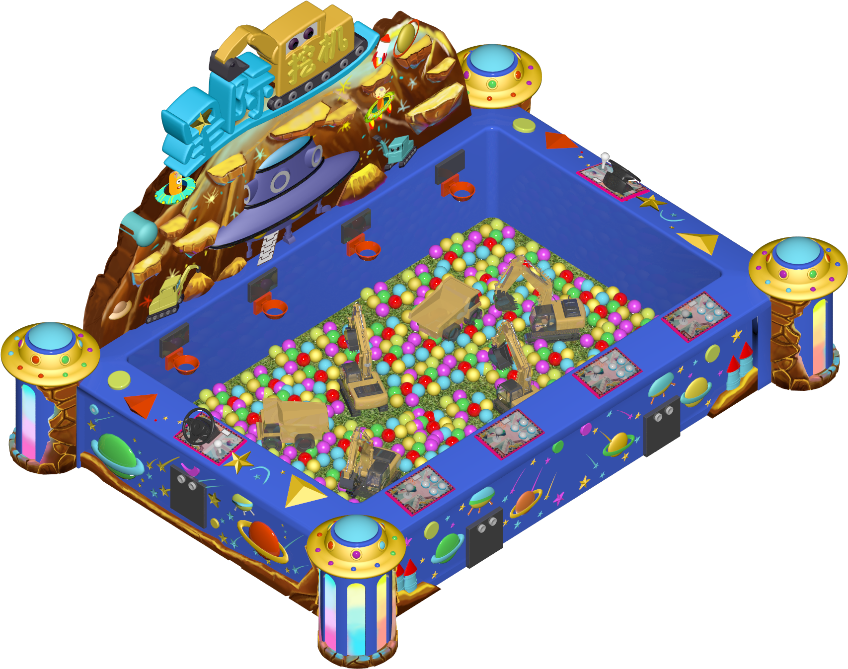 Kids Excavator Game Machine 4 Players Remote Control - Illustration (2000x1500)