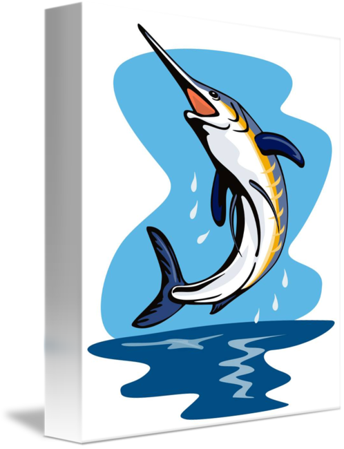 Blue Marlin Fish Jumping Retro By Aloysius Patrimonio - Blue Marlin Fish (498x650)