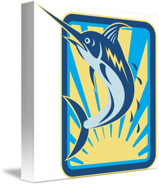 Blue Marlin Fish Jumping Retro By Aloysius Patrimonio - Atlantic Blue Marlin (559x650)