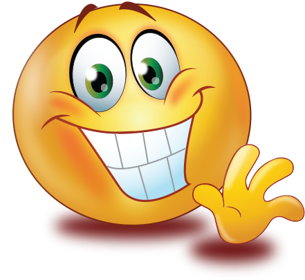 Greet Big Smile Wave Hand Smiley Emoji Sticker - Smile And Wave Clip Art (512x512)