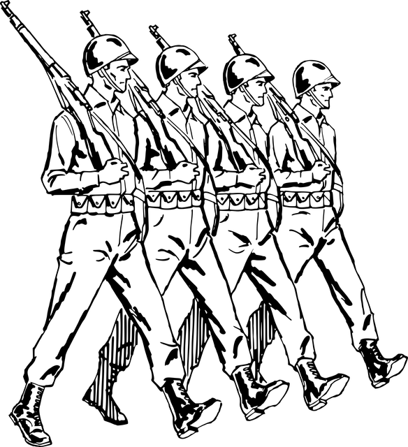 Free Vector Graphic Army Gun March Marching Phalanx - Line Of Soldiers Drawing (584x640)