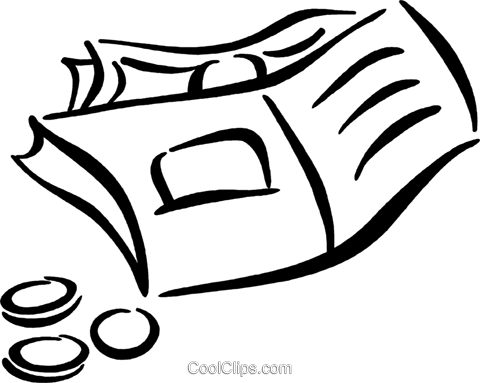 Wallet With Money Royalty Free Vector Clip Art Illustration - Line Art (480x383)