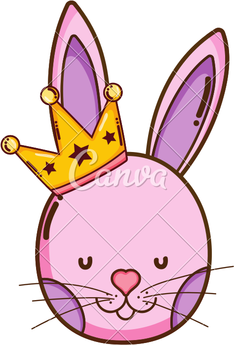 Cute Rabbit Head With Luxury Crown - Cartoon (800x800)