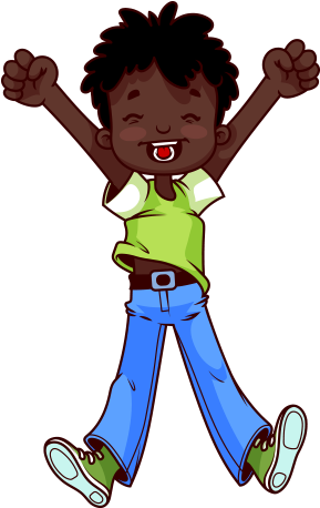Clipart Sevinçten Havaya Sıçrayan Kısa Kol Giysili - Happy African American Male Cartoon (439x457)