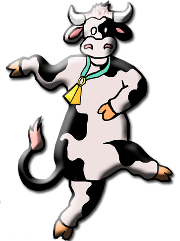 "happy Cows Are Us " - Dancing Cow Clipart (356x495)