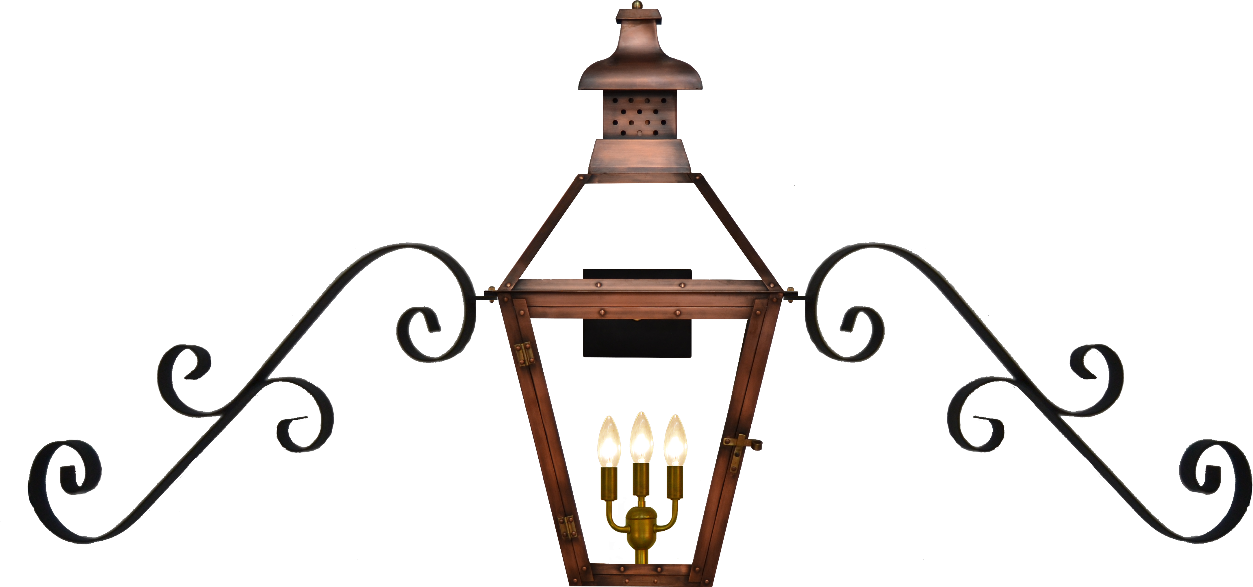 Pebble Hill Lantern With Double Scroll Mustache Scrolls - Gas Lantern Mustache Bracket (4485x2225)
