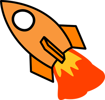 Rocket, Start, Fire, Cartoon, Orange - Rocket Ship Cut Out (359x340)