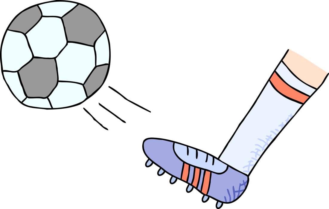 Vector Illustration Of Foot Kicks Football Soccer Ball - Foot Kicking Soccer Ball (1100x700)