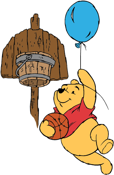 Floating From Balloon With Basketball Winnie - Winnie The Pooh Sport.
