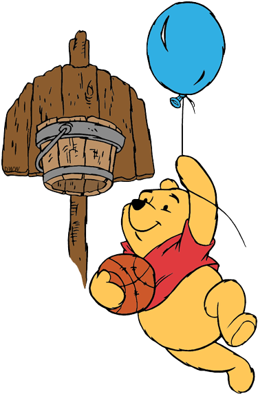 Floating From Balloon With Basketball Winnie - Winnie The Pooh Sport (400x581)