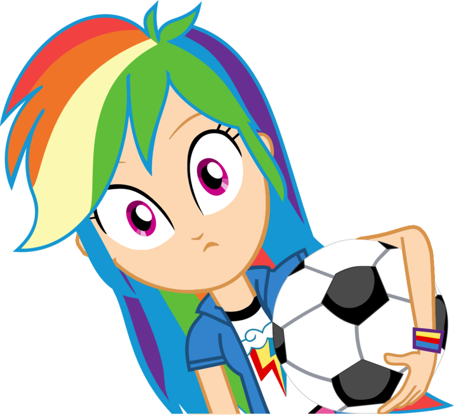 Humanized Eg Rainbow Dash With Soccer Ball By Michaelsety - Rainbow Dash Eg Front View (934x855)