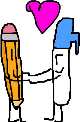 Pencil And Pen Are In Love - Bfdi Pen And Pencil (400x500)