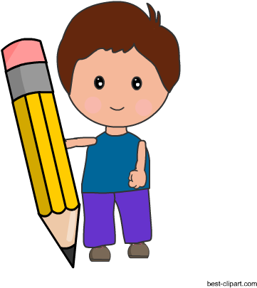 Boy Holding A Big Yellow Pencil, Free Clip Art - Clip Art (450x450)