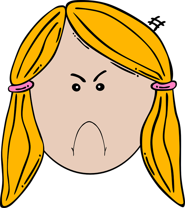Anger Clipart Cartoon - Girl Face Cartoon (640x720)