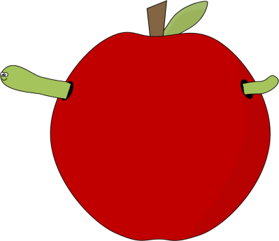 Red Apple And Worm And Worm - Clipart Red Apple Worm (399x344)