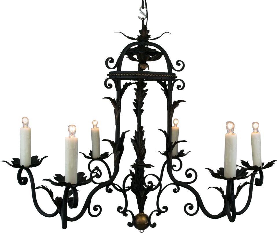S French Six Light Black Iron Chandelier - Chandelier (957x957)