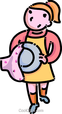 Girl Drying Dishes Royalty Free Vector Clip Art Illustration - Girl Drying Dishes Clipart (264x480)