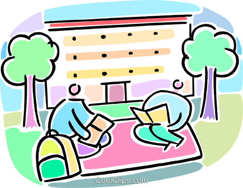 Students Working On The School Lawn Royalty Free Vector - Students Working On The School Lawn Royalty Free Vector (480x371)