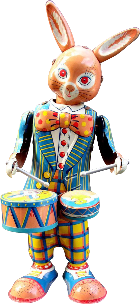 Rabbit 1950's Large Tin Wind Up Drummer Easter Toy - Cartoon (1198x1198)