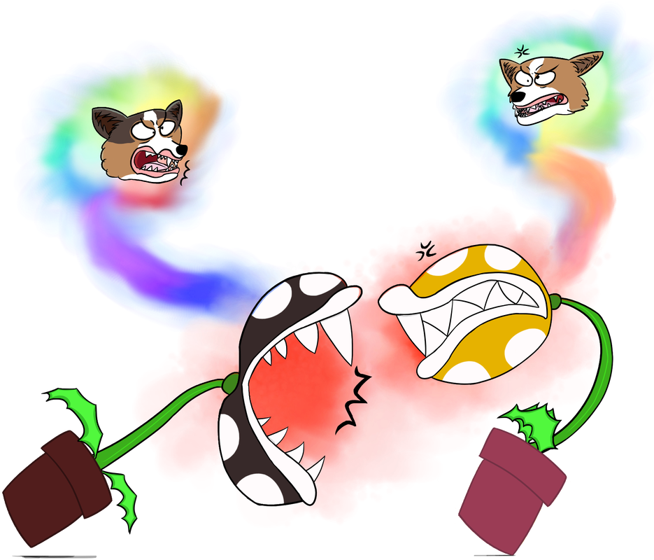 Sibling Rivalry Of Plant-possessing Corgis By Rexart35 - Cartoon (1024x865)