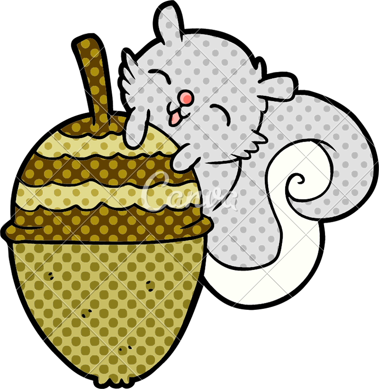 Cartoon Squirrel And Huge Acorn - Transparent Background Circle Frame (780x800)