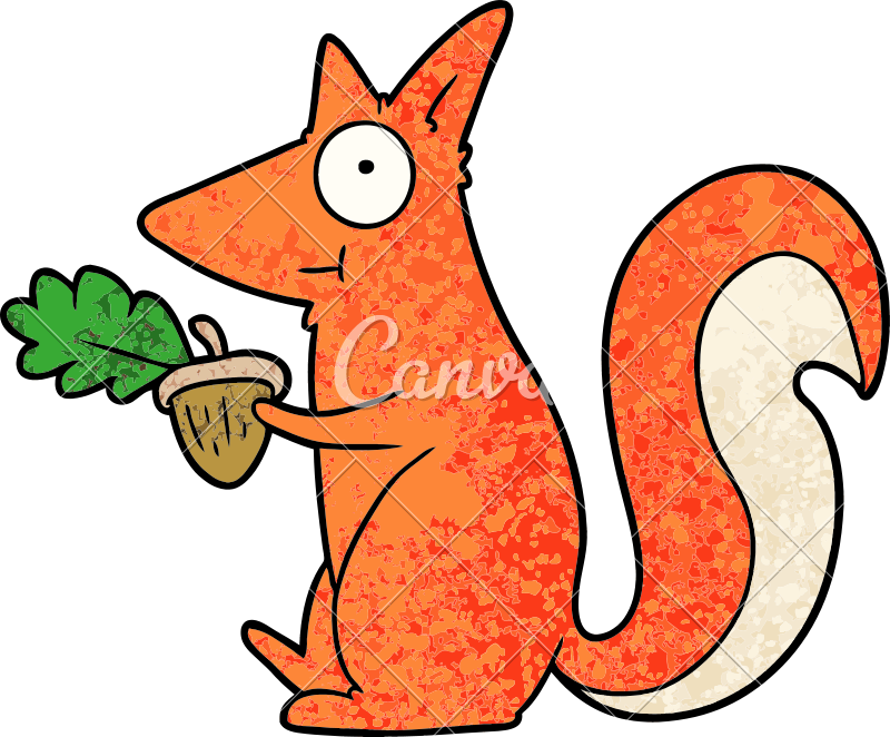 Cartoon Squirrel With Acorn - Drawing (800x662)