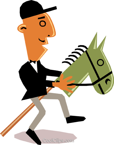 Man On Horseback Royalty Free Vector Clip Art Illustration - Man Riding Horse Cartoon (380x480)