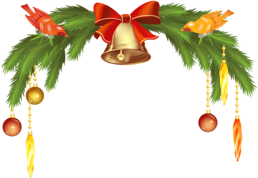 Christmas Bells With Pine Branch Png - Christmas Bells (850x597)