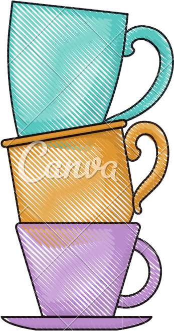 Porcelain Cup Stack Colored Crayon Silhouette - Teacup (800x800)