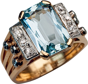 Art Deco Aquamarine And Diamond Ring - Engagement Ring (362x362)