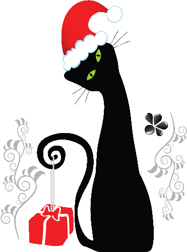 Chatnoel5 - Cartoon Black Cat Christmas (371x500)