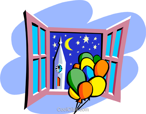 Balloons Against Night Sky Royalty Free Vector Clip - Balloons Against Night Sky Royalty Free Vector Clip (480x375)