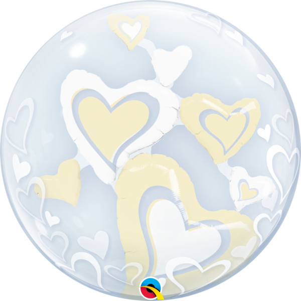 White & Ivory Floating Hearts Bubble Balloon - Heart (600x600)