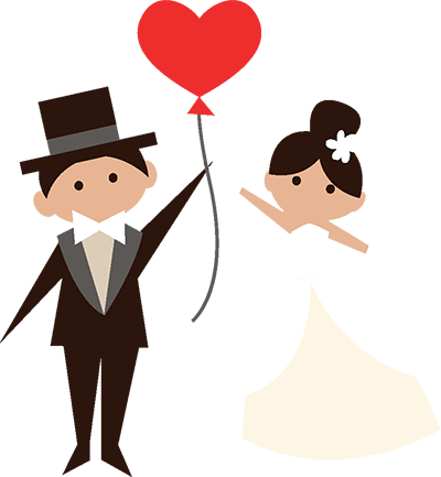 Custom Domain Couple Floating On Heart Baloon - Bride And Groom Cartoon Png (400x433)
