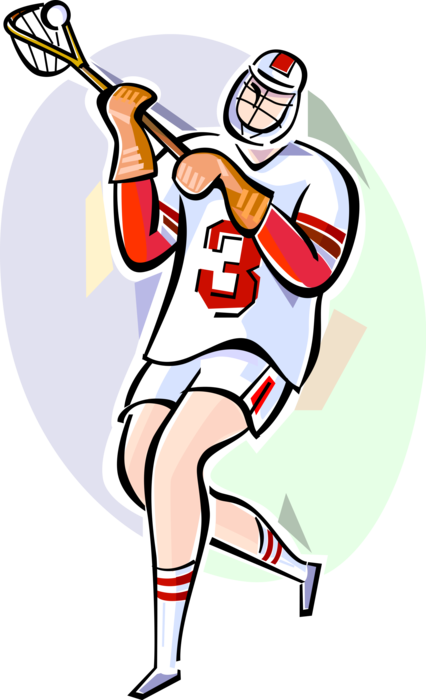 Vector Illustration Of Athlete Lacrosse Player With - Cartoon (426x700)