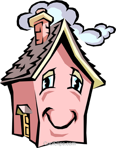 Haus Mit Gesicht Karikatur Vektor Clipart Bild -arch0332 - Dessin Maison Humoristique (379x480)