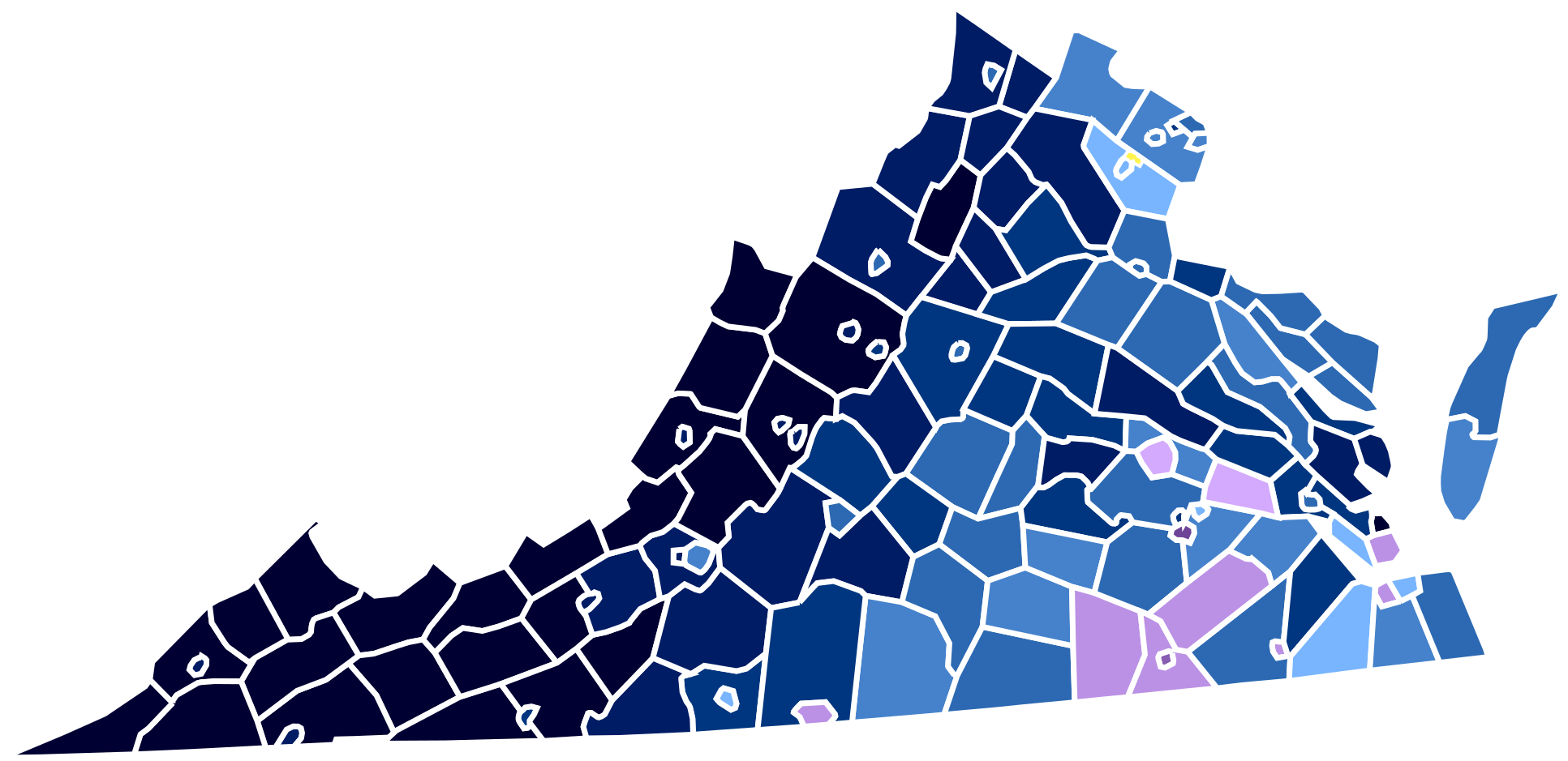 Open - Virginia 2016 Election Results By County (2000x968)