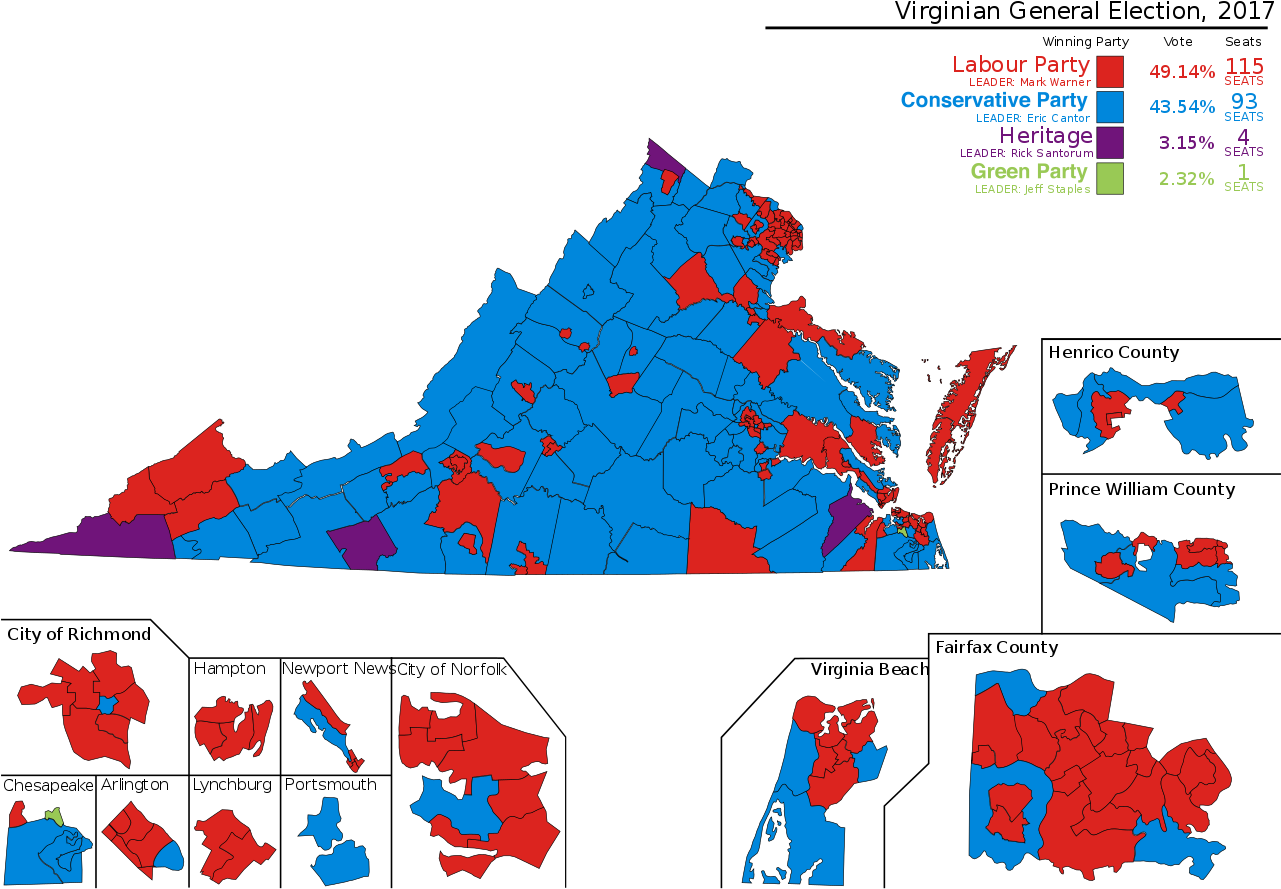 Virginia Election 2017 Results Map - Virginia Election Map 2018 (1280x913)