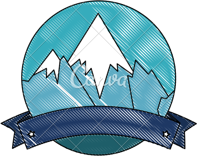 Mountains With Snow Scene With Ribbon Frame - Illustration (800x800)