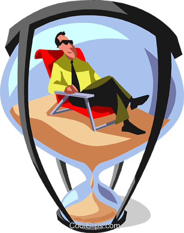 Businessman Relaxing In A Hourglass Royalty Free Vector - Cartoon (379x480)