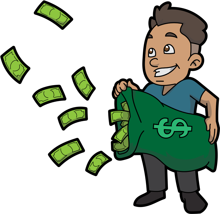 Cartoon Guy Letting Money Fly - Cartoon Guy With Money (1023x1024)