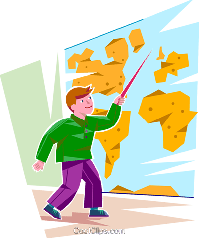 Student Pointing To A Location On A Map Royalty Free - Student With Map Clipart (400x480)