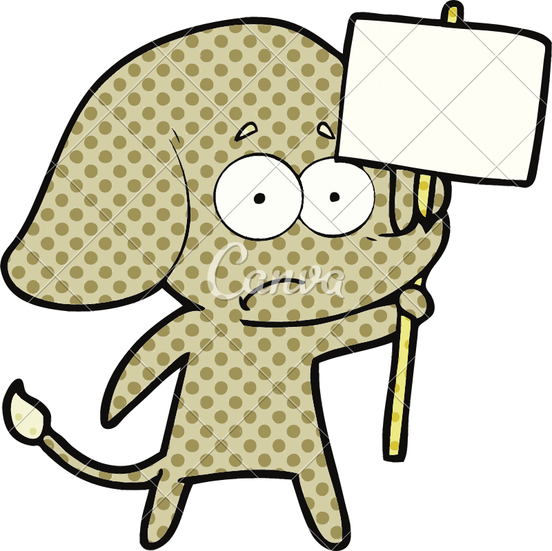 Cartoon Elephant With Protest Sign - Cat Holding Sign Cartoon (800x799)